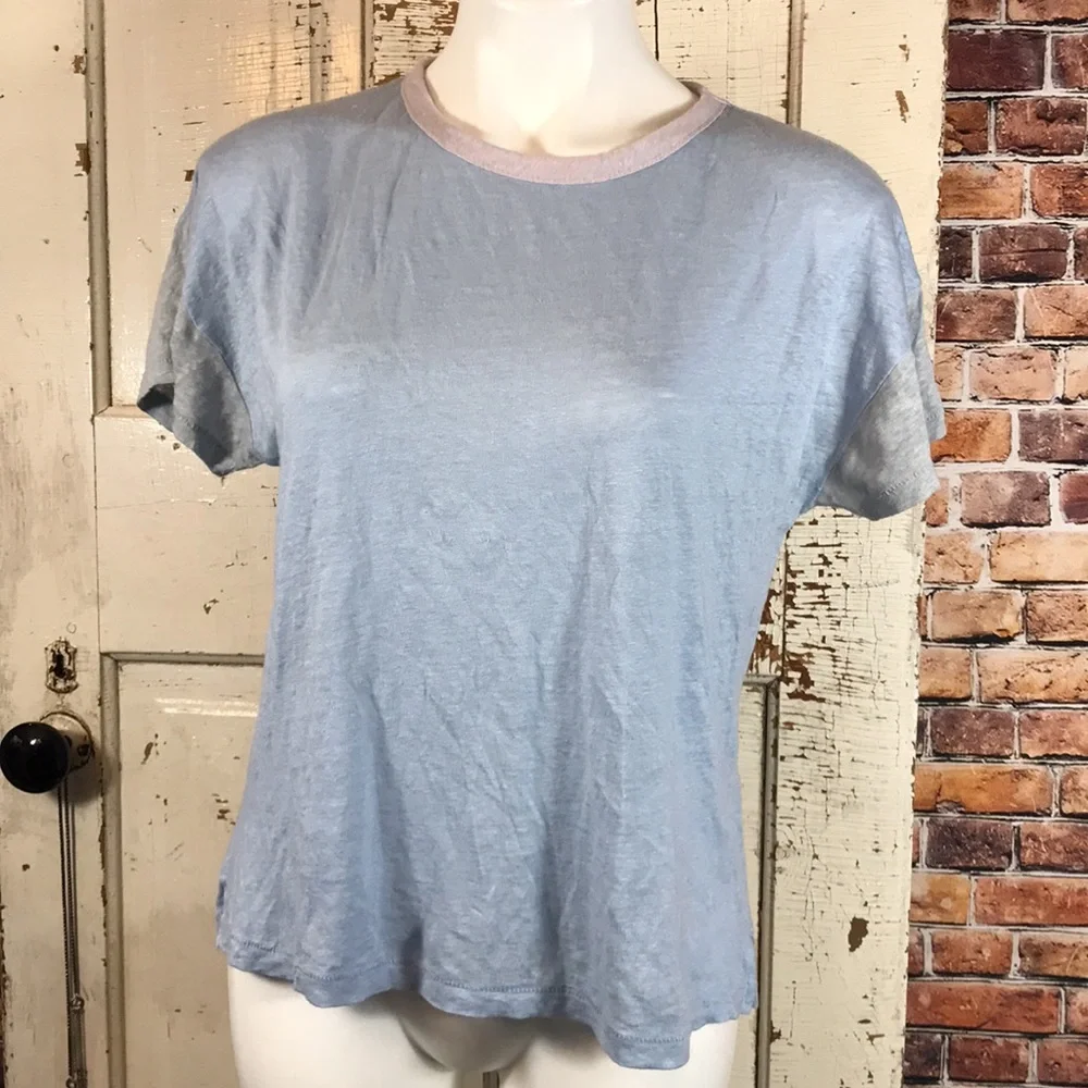 🍄 Rag & Bone  Payton Blue Linen Color Block T-Shirt - Picture 8 of 9